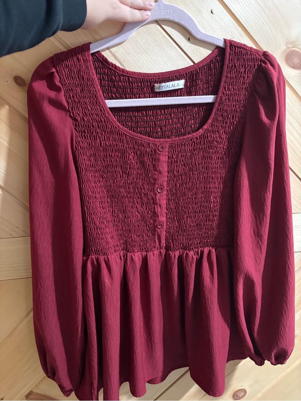HEYTALALA Burgundy Smocked Peplum Blouse